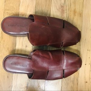 Cole Haan Brown Leather Fisherman Healed Mules